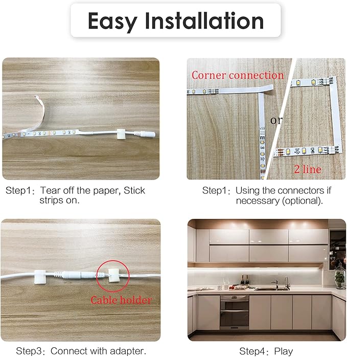 WOBANE Under Cabinet Lights, Kitchen LED Lighting Kit, 8 PCS 20inch LED Strip Light Bars with 24W Plug, RF Remote, Dimmable for Under Counter, Cupboard, Shelf, Showcase, Desk 6500K White,1900LM,13ft
