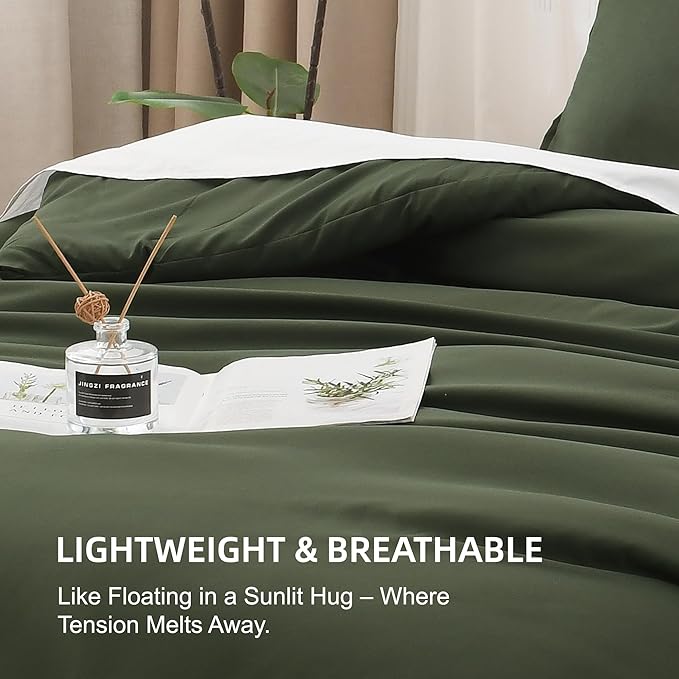 Litanika Dark Olive Green Twin/Twin XL Comforter Set, 2 Pieces Solid Bedding Comforter Set, All Season Fluffy Bed Set (66x90In Comforter & 1 Pillowcase)