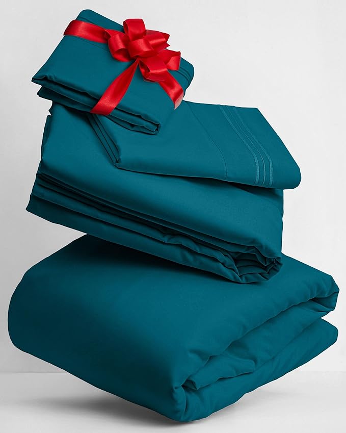 Mellanni Twin Sheets Set - 3 PC Iconic Collection Bedding - Hotel Luxury, Extra Soft, Cooling Bed Sheets - Wrinkle, Fade, Stain Resistant (Twin, Teal)