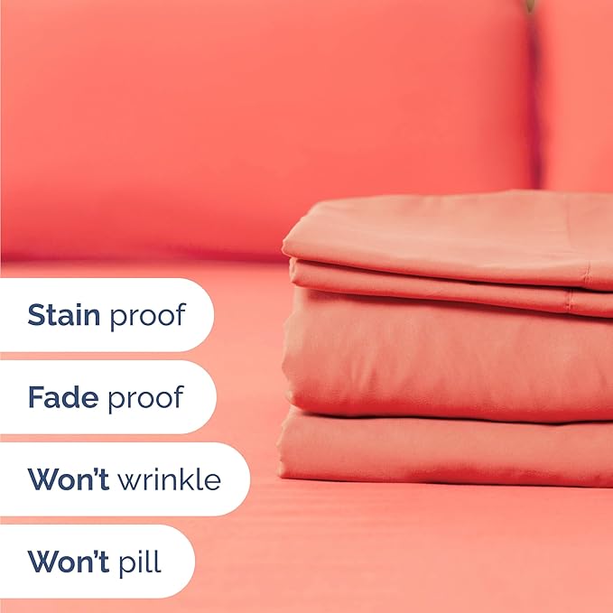 Twin 4 Piece Sheet Set - Comfy Breathable & Cooling - Ultra Soft Hotel Luxury Bedding Set with 8-16 Inch Deep Pockets - 1 Flat & 1 Fitted Sheet & 2 Pillowcases - Cozy, Wrinkle Free & Easy Care - Coral