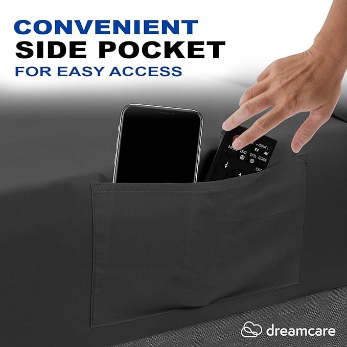 DREAMCARE Queen Sheet Set – 4 pcs Cooling Sheets – up to 21” Extra Deep Pocket Queen Sheets – Hotel Luxury Sheets & Pillowcases – Superior Softness 100% Fine Microfiber with Side Pocket – Dark Gray