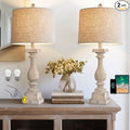 BOBOMOMO 27" Farmhouse 3-Way Dimmable Touch Control Table Lamp Set of 2 with USB A &USB C Charging Ports for Bedroom Living Room Vintage Rustic Traditional Nightstand Bedside Lamps (2 Bulbs Included)