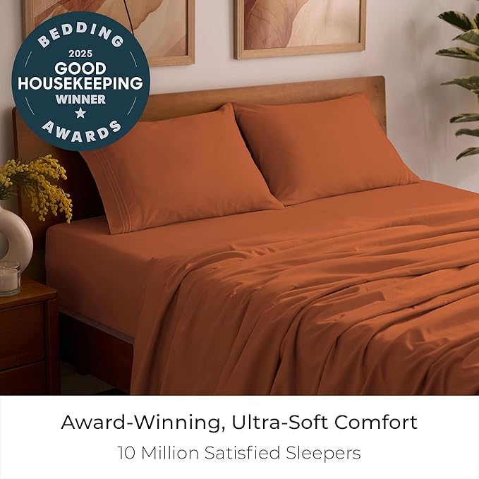 Mellanni Full Sheets Set - 4 PC Iconic Collection Bedding - Hotel Luxury, Extra Soft, Cooling Bed Sheets - Wrinkle, Fade, Stain Resistant (Full, Terracotta)