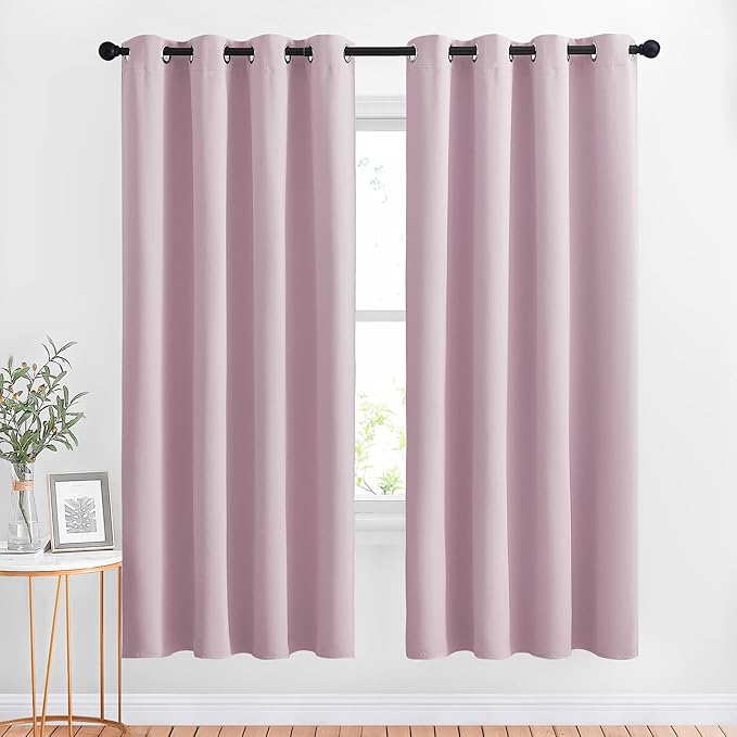 NICETOWN Kitchen Room Darkening Curtains and Drapes - Triple Weave Energy Saving Thermal Insulated Solid Grommet Room Darkening Panels for Patio (1 Pair, 46 inches by 72 Inch, Baby Pink)