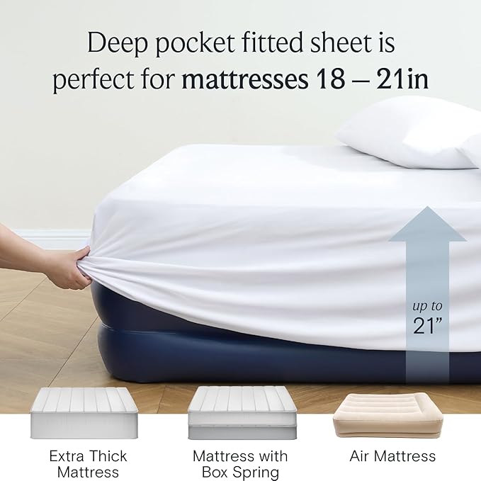LuxClub 4 PC Full Size Sheet Set Bed Sheets Deep Pockets Wrinkle Free Cooling Bed Sheets Machine Washable Hotel Bedding Silky Soft - White Full