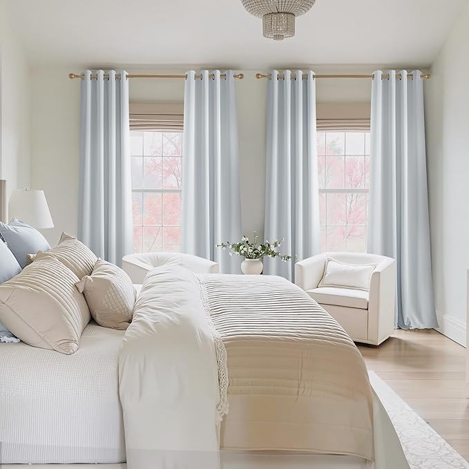 NICETOWN Greyish White Ring Top Panels - Thermal Insulated Shades for Nursery, Kids Room, Yard, Closet, Garage - Breathable Fabric, Privacy Assured, 2 Panels, W52 x L95