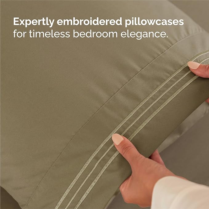 Split King Size 5 Piece Sheet Set - Comfy Breathable & Cooling Bed Sheets Set - Hotel Luxury Bedding for Women, Men, Kids, Teens, Boys & Girls - Deep Pockets, Soft and Wrinkle Free - Oeko-Tex - Khaki