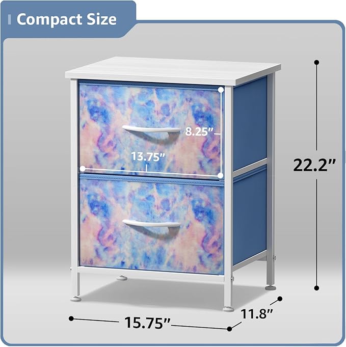 Sorbus Nightstand with 2 Drawers - Kids Bedside Furniture End Table Night Stand - Steel Frame, Wood Top & Easy Pull Fabric Bins - Dresser & Chest for Home, Bedroom Accessories, Office & Dorm (2 Pack)