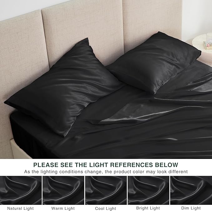 Love's cabin Twin XL Satin Sheet Sets - 3 Piece Black Silky Bed Sheets with Deep Pockets, Luxury Silk Feel Satin Sheet Set Twin XL (1 Flat Sheet,1 Fitted Sheet,1 Pillow case)
