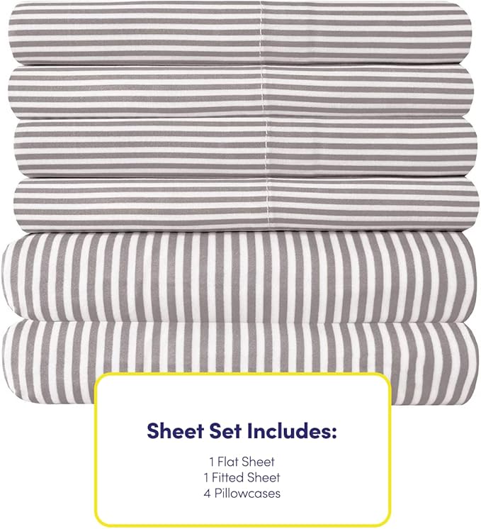 Cal King Size Bed Sheets - 6 Piece 1500 Supreme Deluxe Collection Deep Pocket Ultra Soft California King Sheet Set Bedding - 2 Extra Pillow Cases, California King, Classic Stripe Gray