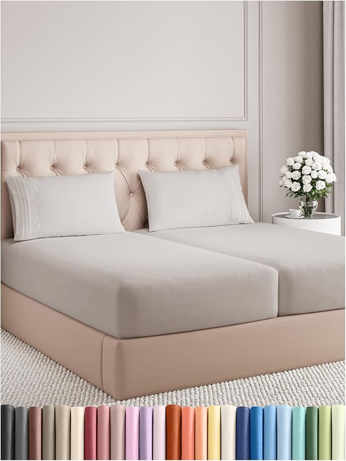 Split King Size 5 Piece Sheet Set - Comfy Breathable & Cooling Bed Sheets Set - Hotel Luxury Bedding for Women, Men, Kids, Teens, Boys & Girls - Deep Pockets and Wrinkle Free - Oeko-Tex - Light Grey