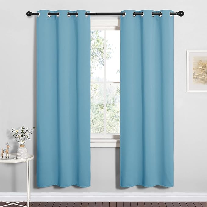 NICETOWN Thermal Insulated Curtains Blackout Draperies, Window Treatment Solid Grommet Room Darkening Drape Panels for Bedroom (Teal Blue, Set of 2, 34 by 72 inches Long)