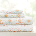 Linen Market Double-Brushed Patterned Microfiber California King Sheet Set 4 Piece – Oeko-TEX Certified Ultra Soft & Wrinkle-Free - 16" Deep Pocket Sheets Easy Care Cal-King Size - Aztec Dreams Coral