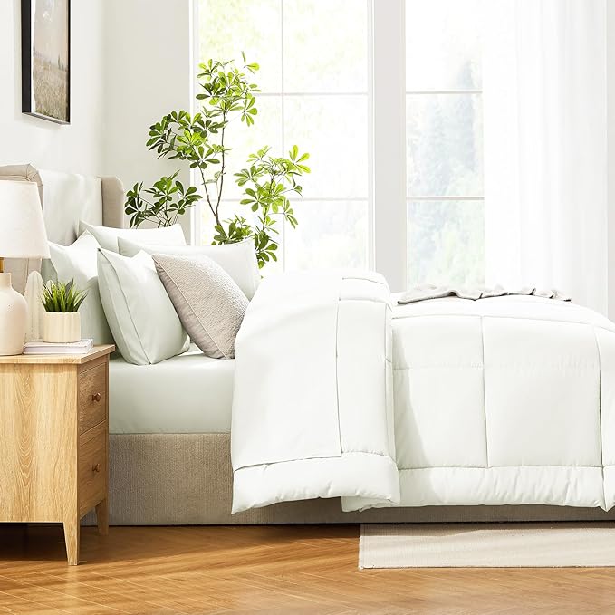 CozyLux King Size Comforter Set Ivory - 7 Pieces Bed in a Bag, Cream Off White Comforter King Size, Bedding Sets with All Season Quilted Comforter, Flat Sheet, Fitted Sheet, Pillowcases