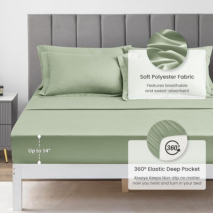 Love's cabin Twin XL Comforter Set Sage, 5 Pieces Twin XL Bed in a Bag, All Season Bedding Sets with 1 Comforter, 1 Flat Sheet, 1 Fitted Sheet, 1 Pillowcase and 1 Pillow Sham