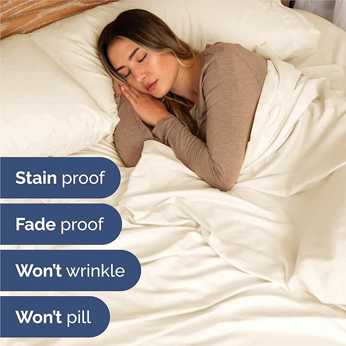 Queen Sheets Set 6 Piece - Includes 4 Pillowcases - Bed Sheets Queen Size - Soft Hotel Luxury Bedding - Cooling, Comfy, Cozy & Breathable - 1 Flat, 1 Fitted & 4 Pillowcases w/ Deep Pockets - Off White