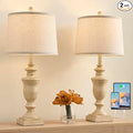 27.5" Vintage Farmhouse Table Lamps Set of 2 Bedside Lamp, 3 Way Dimmable Bedroom Lamps with 2 USB Ports +AC Outlet Touch Nightstand Lamp Rustic Lamp (Rotary-Antique Beige)