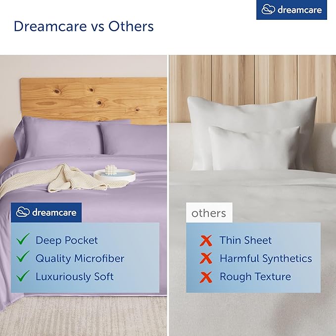 DREAMCARE King Size Sheets Set – 6 pcs Cooling Bed Sheets – up to 15” Deep Pocket King Sheet Set – 2500 Supreme Collection – Extra Soft 100% Brushed Microfiber Hotel Luxury with Side Pocket – Lavender