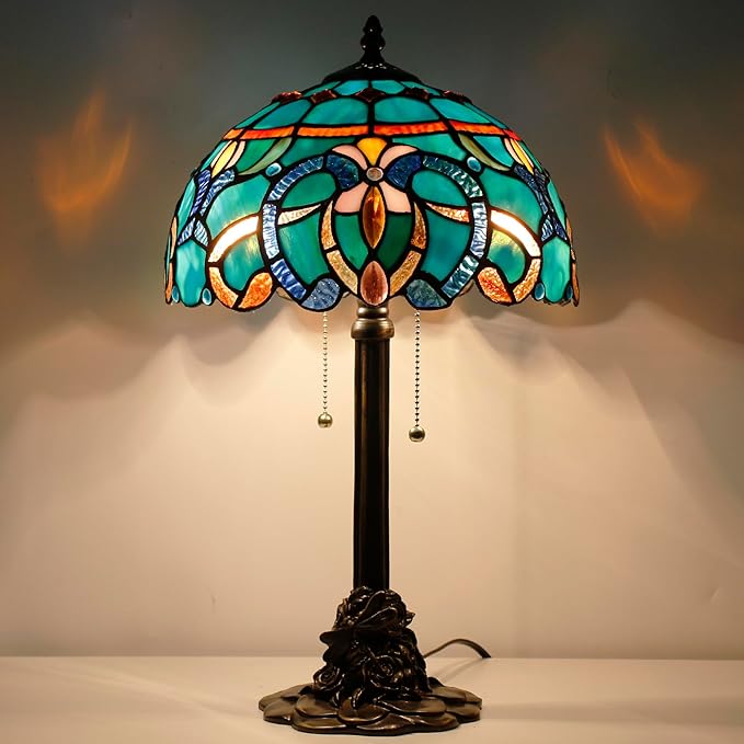 Tiffany Stained Glass Table Lamp 12X12X21Inch Resin Base Desk Bedroom Living Room Reading Light (Brown Jewelry Baroque)