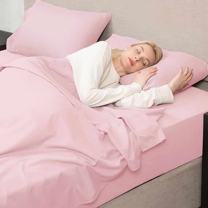 Mejoroom California King Size Sheet Set - Soft Microfiber Bed Sheets,Deep Pocket Fitted Sheet, Breathable, Wrinkle & Fade Resistant - 4 Piece (California King, Blush Pink)
