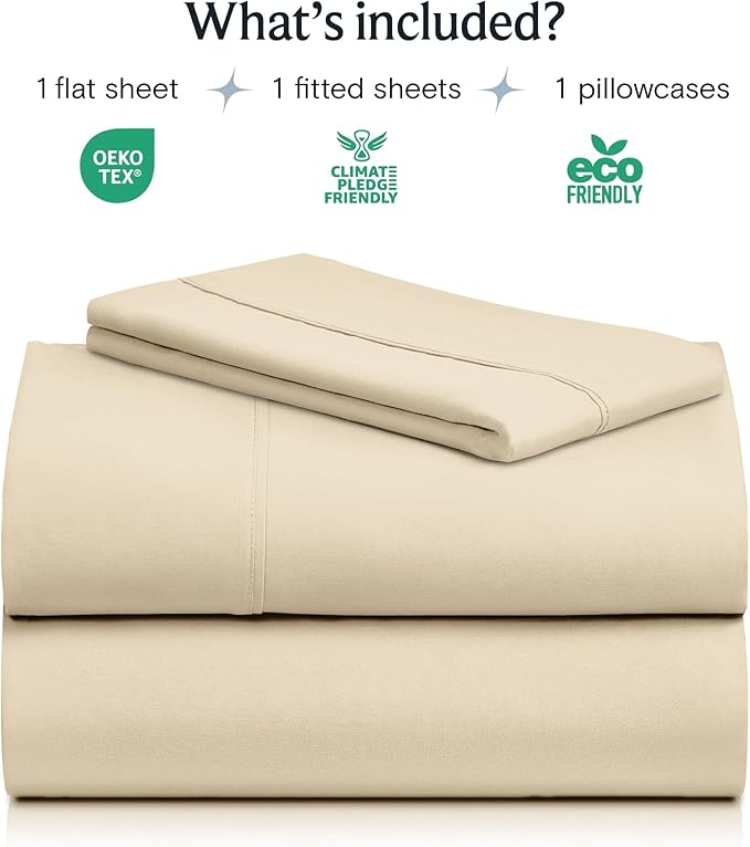 LuxClub Twin XL Sheets - Soft Kids Twin Bed Sheets for Boys and Girls, 3 PC Deep Pockets Wrinkle Free Kids Fitted Sheets Machine Washable Hotel Bedding Silky Soft- Cream Twin XL