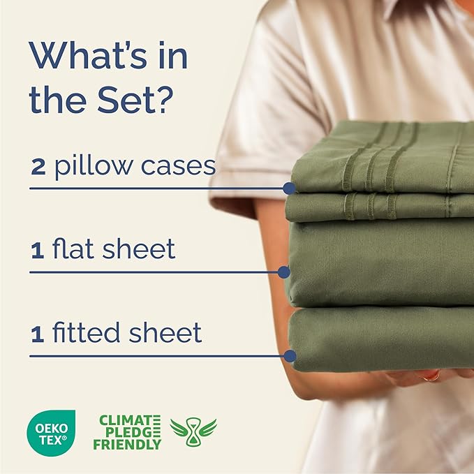 Queen Size 4 Piece Sheet Set - Comfy Breathable & Cooling Bed Sheets Set - Hotel Luxury Bedding for Women, Men, Kids, Teens, Boys & Girls - Deep Pockets, Soft and Wrinkle Free - Oeko-Tex - Sage Green
