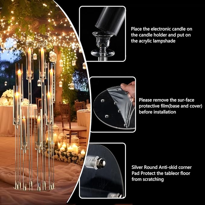 12PCS 8 Arm Acrylic Candelabra for Party Table Centerpiece,Clear Candelabra Centerpiece for Wedding 38.5 Tall Floor Candle Holder for Christmas Party Baby Shower Decor candelabros para centros de mesa
