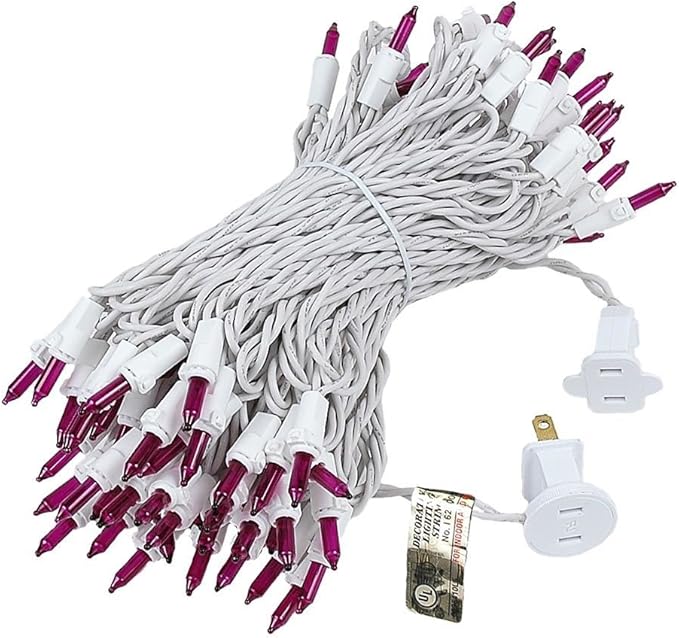 Novelty Lights 50 Feet 100 Bulb Incandescent Mini Light String, Purple with 6-Inch Spacing on White Wire, UL Listed Commercial Grade Indoor/Outdoor Mini Lights, Connectable End-to-End