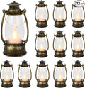 12Pcs Mini Lantern for Halloween Decor, 6Inch Small Lanterns for Western Garden Camping Party Decorations, Vintage Candleholders Table Centerpiece, Forest Christmas Wedding Decorations (Brass)