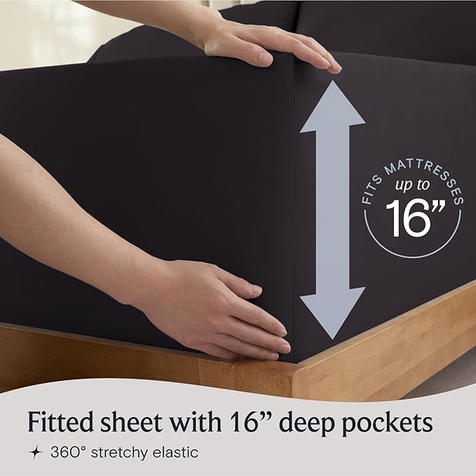 LuxClub 4 PC California King Sheet Set, Breathable Luxury Bed Sheets, Deep Pockets Wrinkle Free Cooling Sheets Machine Washable Hotel Bedding Silky Soft - Black Cal King