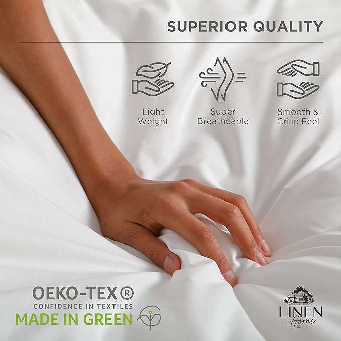Linen Home 100% Cotton Percale Sheets Twin Size, Sage, Deep Pocket, 3 Pieces Set - 1 Flat, 1 Deep Pocket Fitted Sheet and 1 Pillowcase, Crisp Cool and Strong Bed Linen