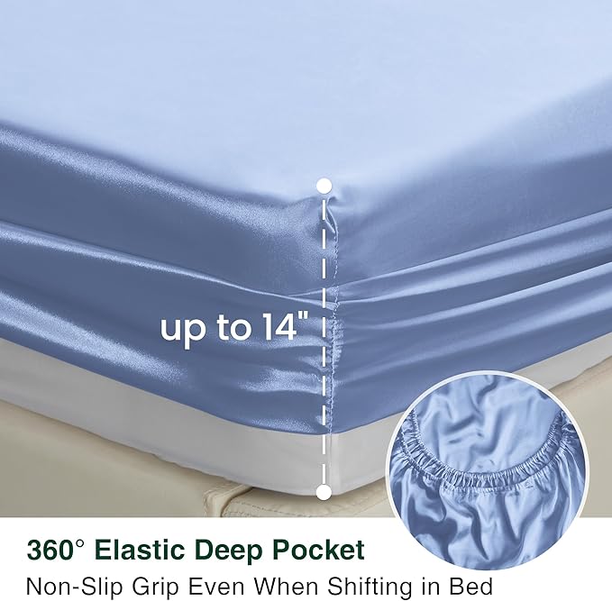 Love's cabin Twin XL Satin Sheet Sets - 3 Piece Sky Blue Silky Bed Sheets with Deep Pockets, Luxury Silk Feel Satin Sheet Set Twin XL (1 Flat Sheet,1 Fitted Sheet,1 Pillow case)