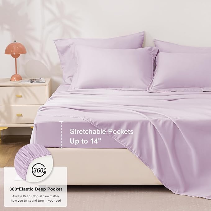 Love's cabin Full Comforter Set Light Purple, 7 Pieces Full Bed in a Bag, All Season Bedding Sets with 1 Comforter, 1 Flat Sheet, 1 Fitted Sheet, 2 Pillowcase and 2 Pillow Sham