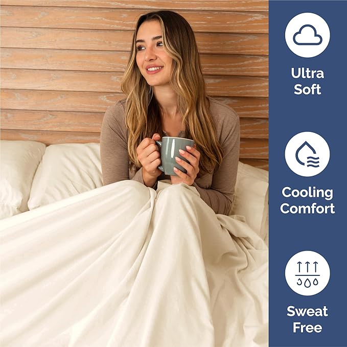 Full 6 Piece Sheet Set - Comfy Breathable & Cooling - Ultra-Soft Hotel Luxury Bedding Set with 8-16 Inch Deep Pockets - 1 Flat & 1 Fitted Sheet & 4 Pillowcases - Wrinkle Free & Easy Care - Off White