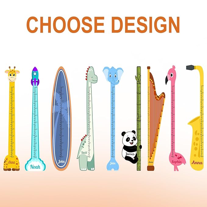 Personalized Growth Chart for Wall, Wooden Height Chart for Kids, Cute Height Measurement for Child/Girls/Boys, Baby and Toddler's Playroom/Kid's Room/Nursery Decor, Rocket