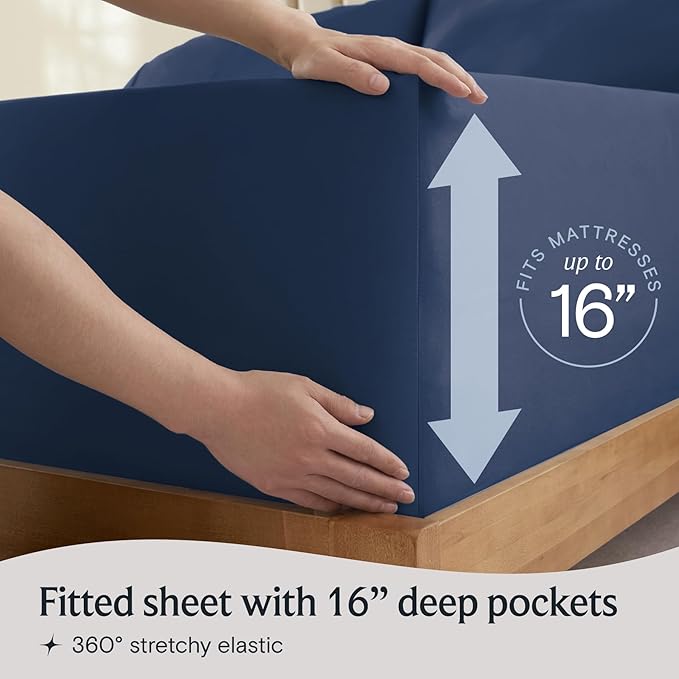 LuxClub 5 PC Split King Sheet Set, Breathable Luxury Bed Sheets, Deep Pockets Wrinkle Free Cooling Sheets Machine Washable Hotel Bedding Silky Soft - Navy Split King