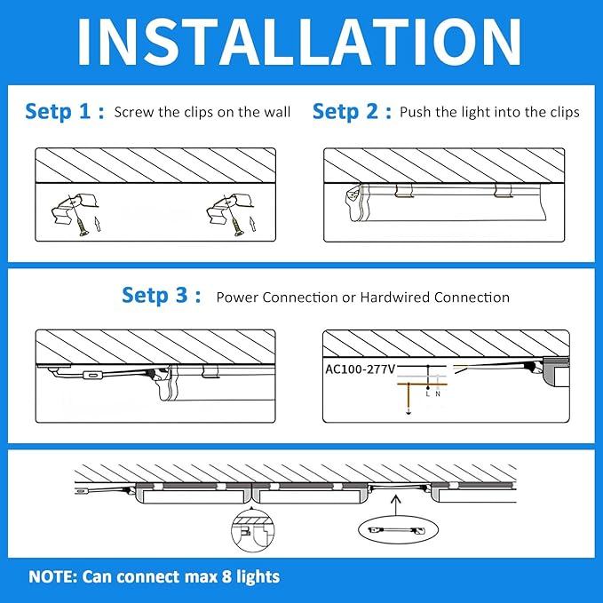 CNSUNWAY LED Shop Light 2FT, 20W 3000LM 6500K, T8 LED Tube Lights, Clear Cover, Ceiling and Utility Shop Lights, Linkable Light Fixture for Room, Garage, Workbench, Warehouse, ETL Listed (2 Pack)