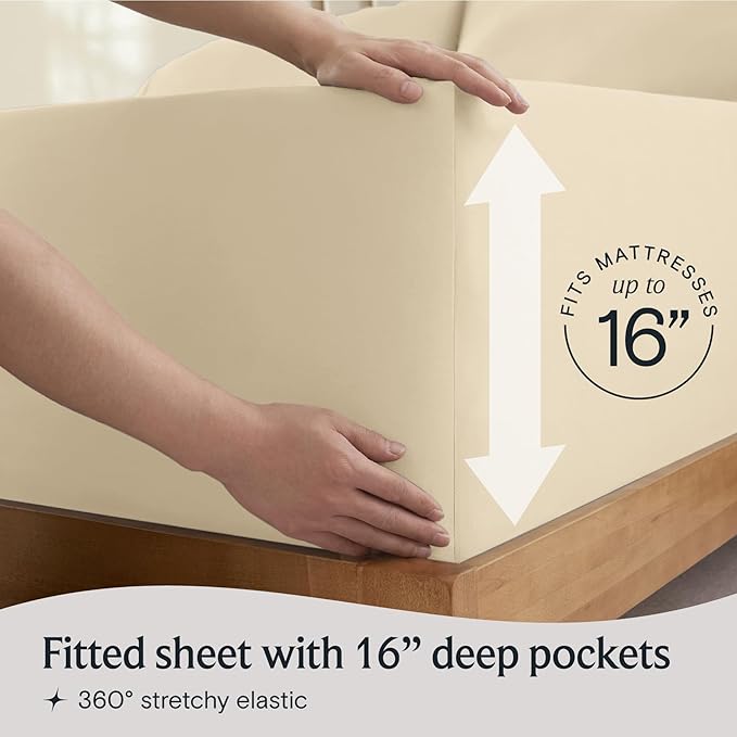 LuxClub Twin XL Sheets - Soft Kids Twin Bed Sheets for Boys and Girls, 3 PC Deep Pockets Wrinkle Free Kids Fitted Sheets Machine Washable Hotel Bedding Silky Soft- Cream Twin XL