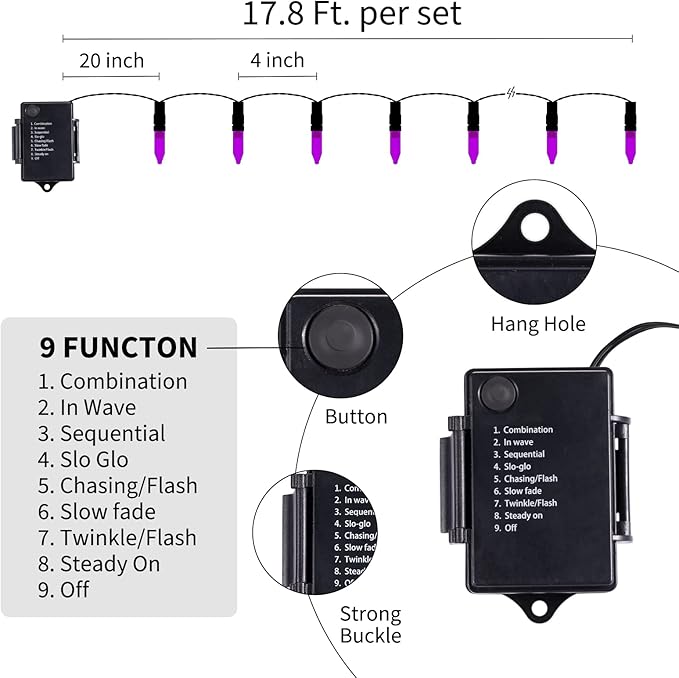 Christamas Decorations Purple String Lights Battery Operated 17.8 Feet 50 LED 2 Pack Waterproof Mini Fairy Lights with 8 Lighting Modes for Outdoor Indoor Use, Xmas Halloween Tree Holiday Party Patio