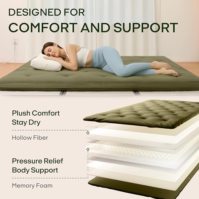 ZonLi Japanese Floor Futon Mattress Twin Size 75"x 39", 100% Cotton Cover 2.5'' Thicken Tatami Mattress, Foldable Sleeping Pad, Portable Dormitory Tatami Mat, Roll Up Floor Lounger Bed for Adult