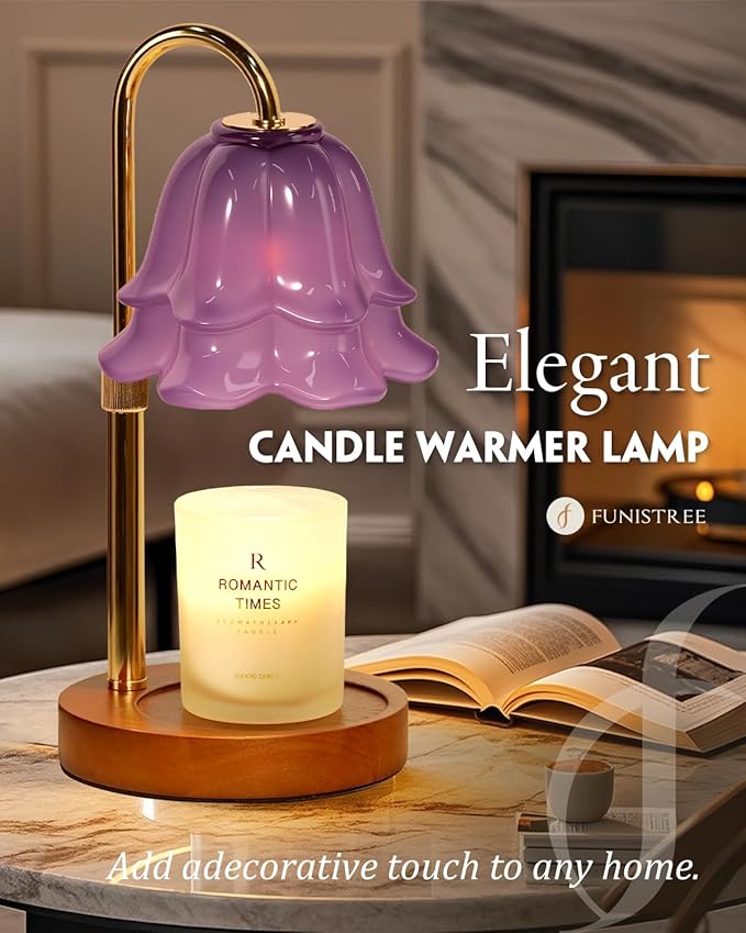 Purple Candle Warmer Lamp with Timer & Dimmer, Adjustable Height Christmas Gifts Birthday Gifts for Women Mom, Flower Candle Lamp Warmer, Wax Warmer with 2 Bulbs, House Warming New House Decorations