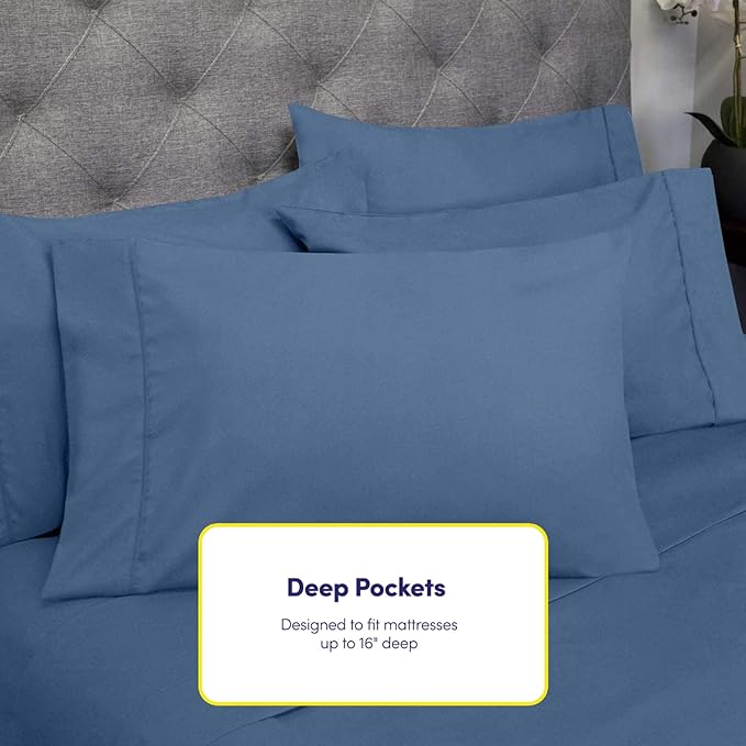 King Size Bed Sheets - 6 Piece 1500 Supreme Collection Fine Brushed Microfiber Deep Pocket King Sheet Set Bedding - 2 Extra Pillow Cases, Great Value, King, Denim
