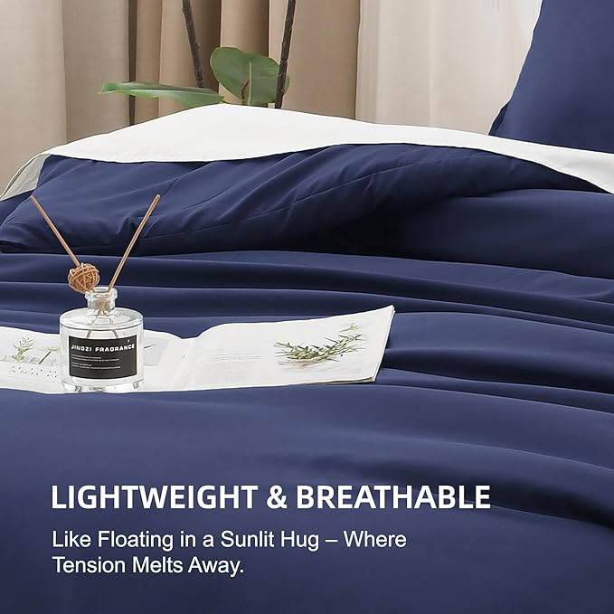 Litanika Comforters Navy Blue Super King Plus Size, 3 Pieces Lightweight Solid Bedding Set & Collections, All Season Fluffy Bed Set (128x120In Comforter & 2 Pillowcases)