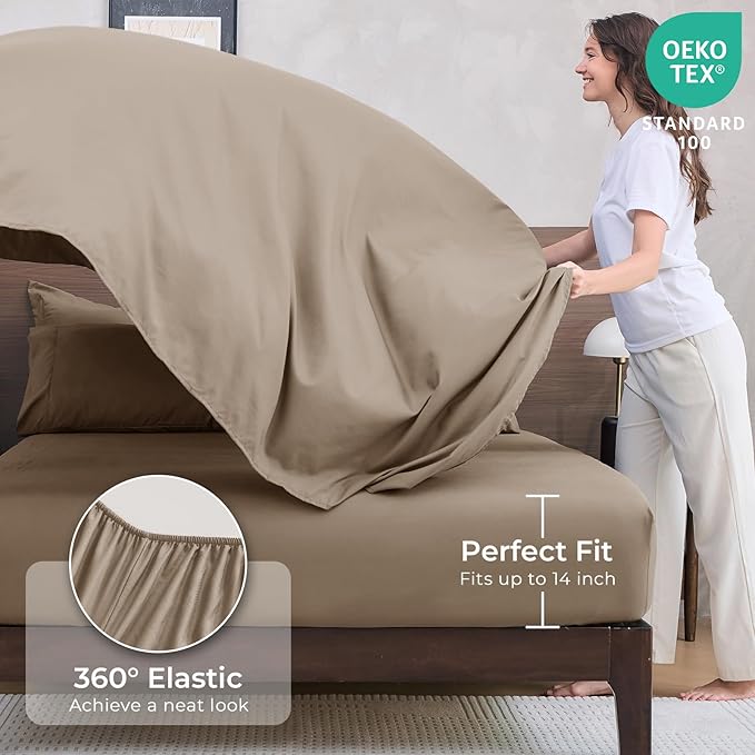 HEVUMYI Khaki Full Comforter Set - 7-Piece All Season Bed in a Bag Full, Ultra Soft Bedding Set with Comforter, Flat Sheet, Fitted Sheet, Pillowcases, Pillow Shams