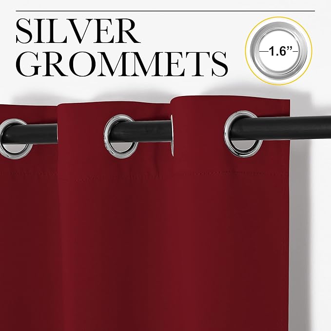 NICETOWN Christmas Burgundy Bedroom Curtains Blackout Draperies, Decorations Thermal Insulated Solid Grommet Top Blackout Drapes for Cafe (One Pair, 34 x 54-inch)