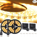 16.4FT Warm White LED Strip Light with USB Plug + Battery Box Operated, 3000K Soft White Ribbon Strip, Adhesive 300LEDs Flexible Strip Tape for Kitchen Bedroom Under Cabinet TV Computer