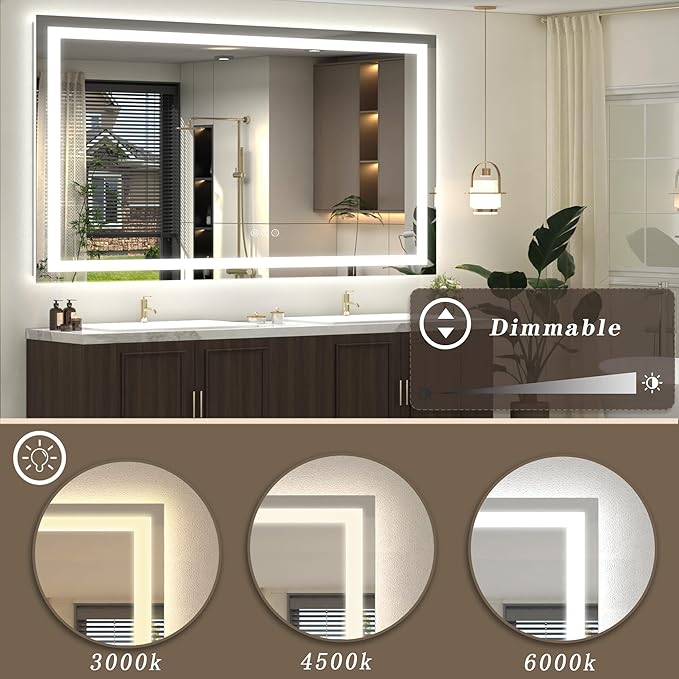 50x 40 LED Lighted Bathroom Mirror for Wall, Large Vanity Mirror with Lights, Dimmable, Anti-Fog, Shatter-Proof, ETL Listed (Front + Backlit)