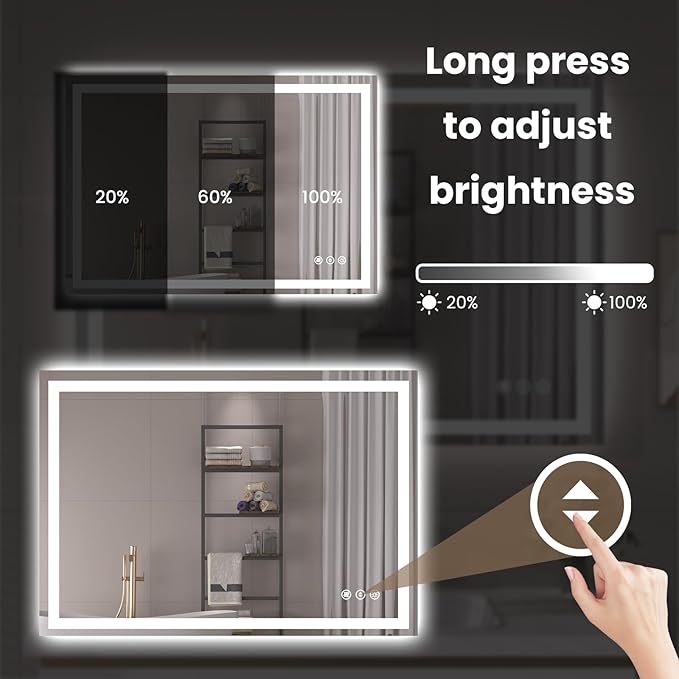 40"X28" LED Bathroom Mirror with Front Lights and Backlit, Anti-Fog, Dimmable, Shatter-Proof Tempered Glass, Lighted Bathroom Vanity Mirror for Wall with 3 Colors, Memory Function