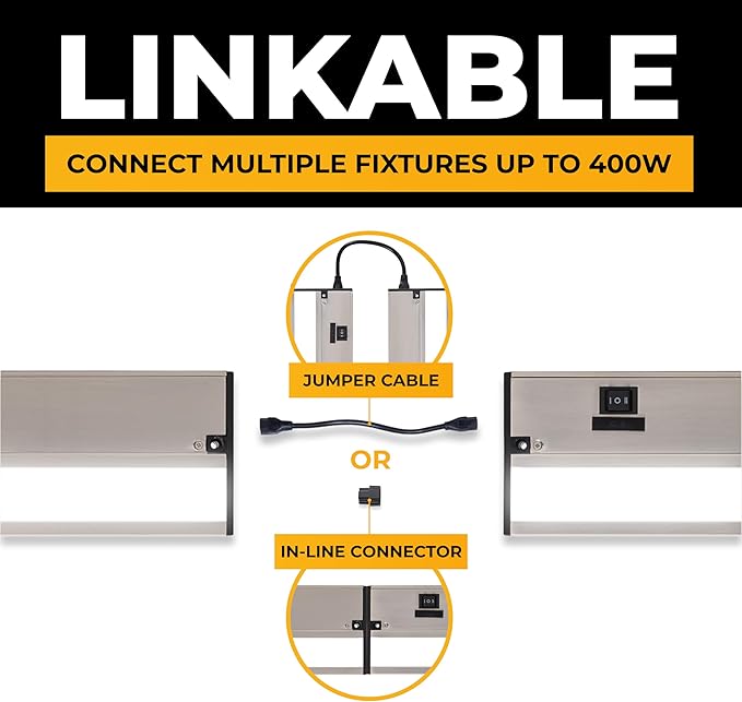 LED Under Cabinet Lighting Hardwired - 3CCT 18 Inch Satin Finish - Undercabinet Lights for Kitchen - Linkable Undercounter Dimmable Plug in Light or Hard Wired - Under Counter Fixture Direct Wire