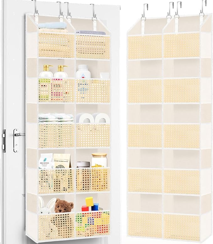 Over The Door Organizer 5 Tiers, Extra Large Behind Door Storage of 10 Compartments, 80 lbs Weight Capacity Hanging Storage Organizer with Clear Window Kids Toys, Shoes,Diapers, Braided Style
